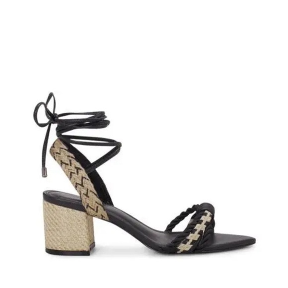 Dolce Vita black cream Prim Ankle Wrap Pointed Toe block heel Sandals‎ size 11 - Picture 1 of 8